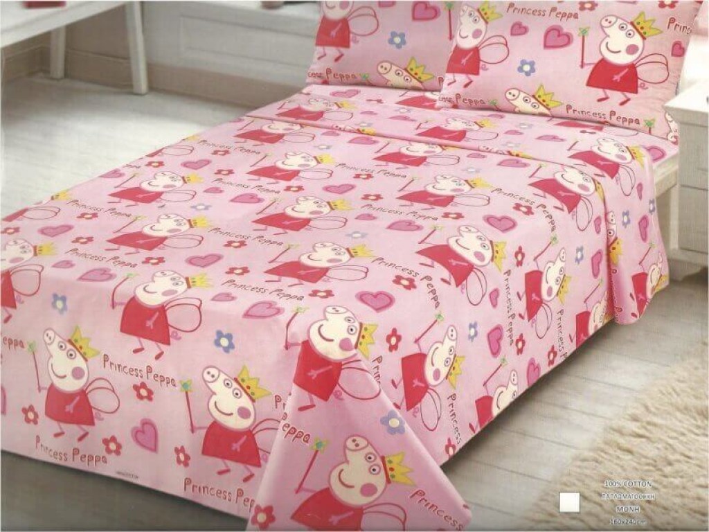 Σετ Παιδικά Σεντόνια Μονά Peppa Βαμβακερά Γαρύφαλλο | Γαρύφαλλο - Λευκά Είδη